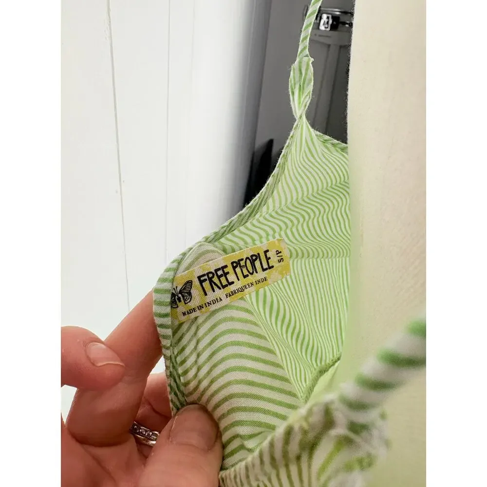 Free People Green Stripe Ruffle Mini Dress Small Flutter Away